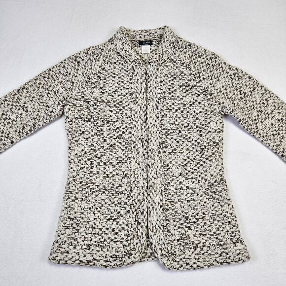 VTG J.Crew Womans Handknit Lambs Wool Cardigan Sweater Marble Brown Fisherman XS - Picture 6 of 16